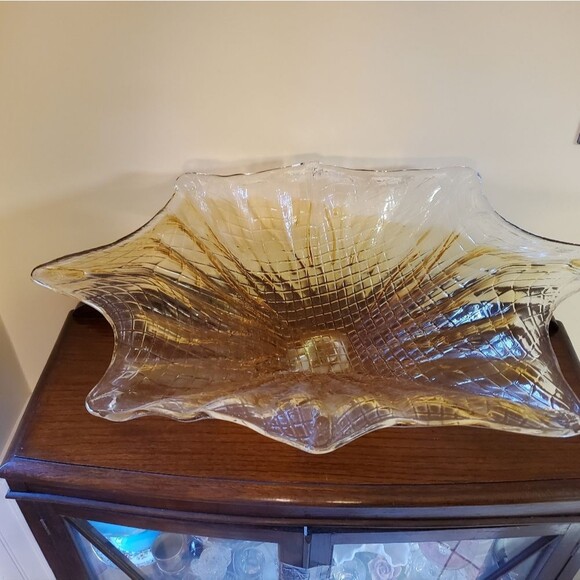 Large Centerpiece Statement Piece Amber Gold and Clear Glass - Picture 16 of 16